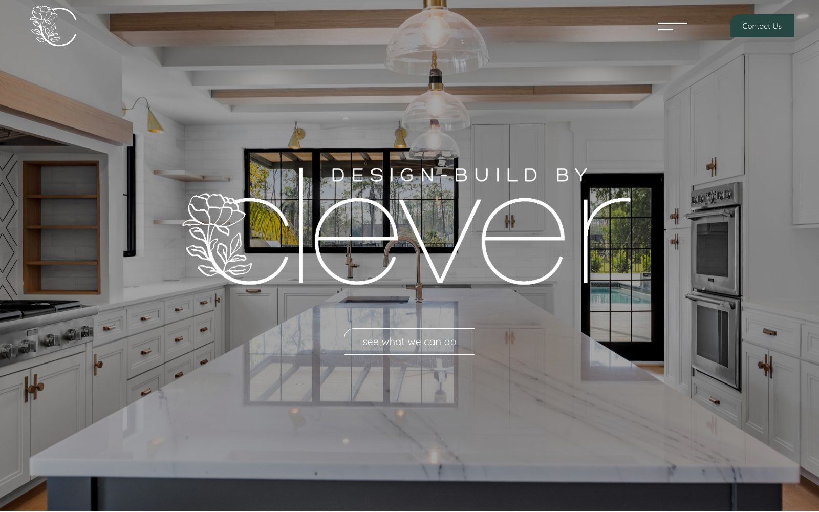 The current design-buildbyclever.com homepage