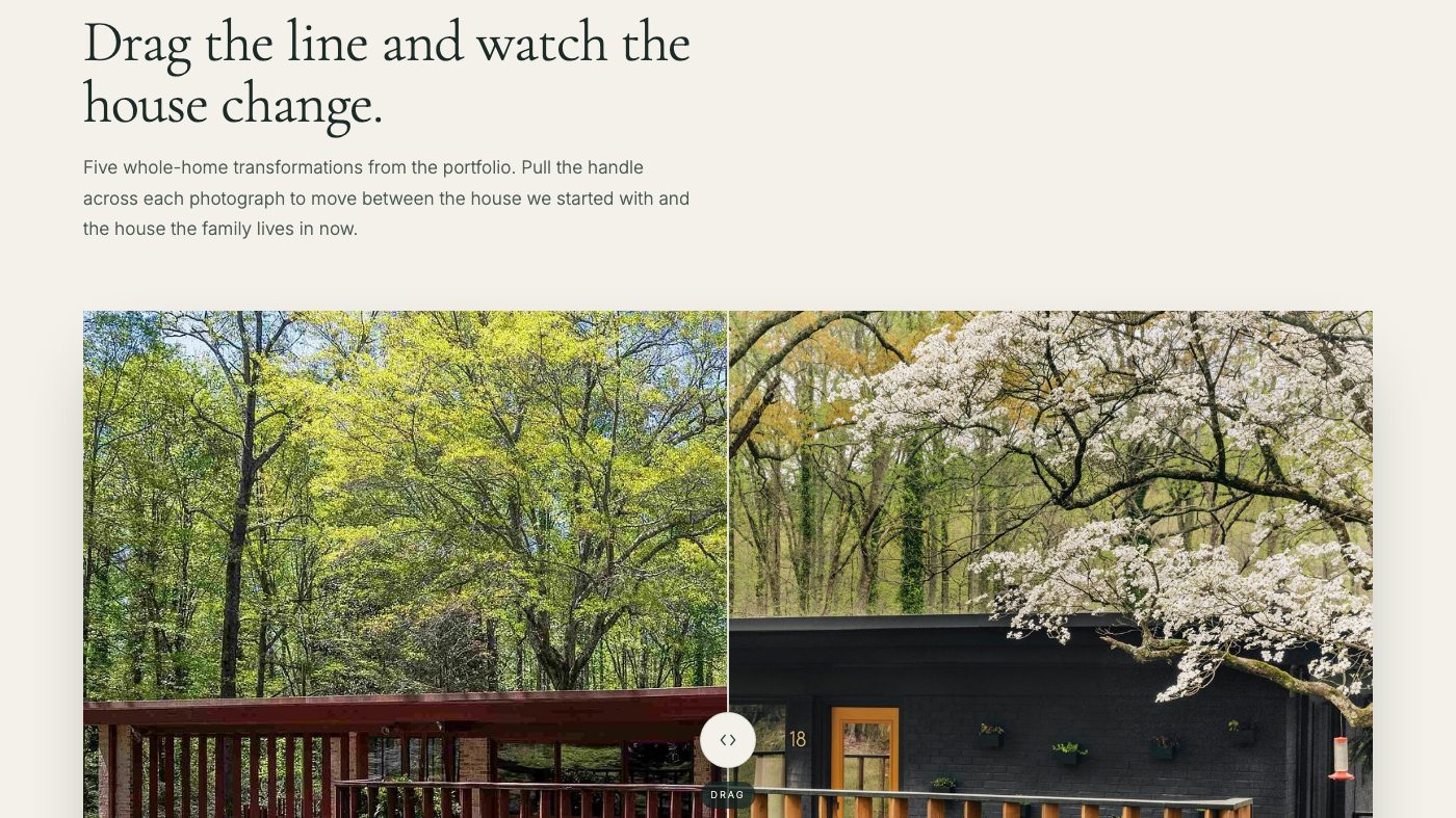 The before and after section of the new homepage