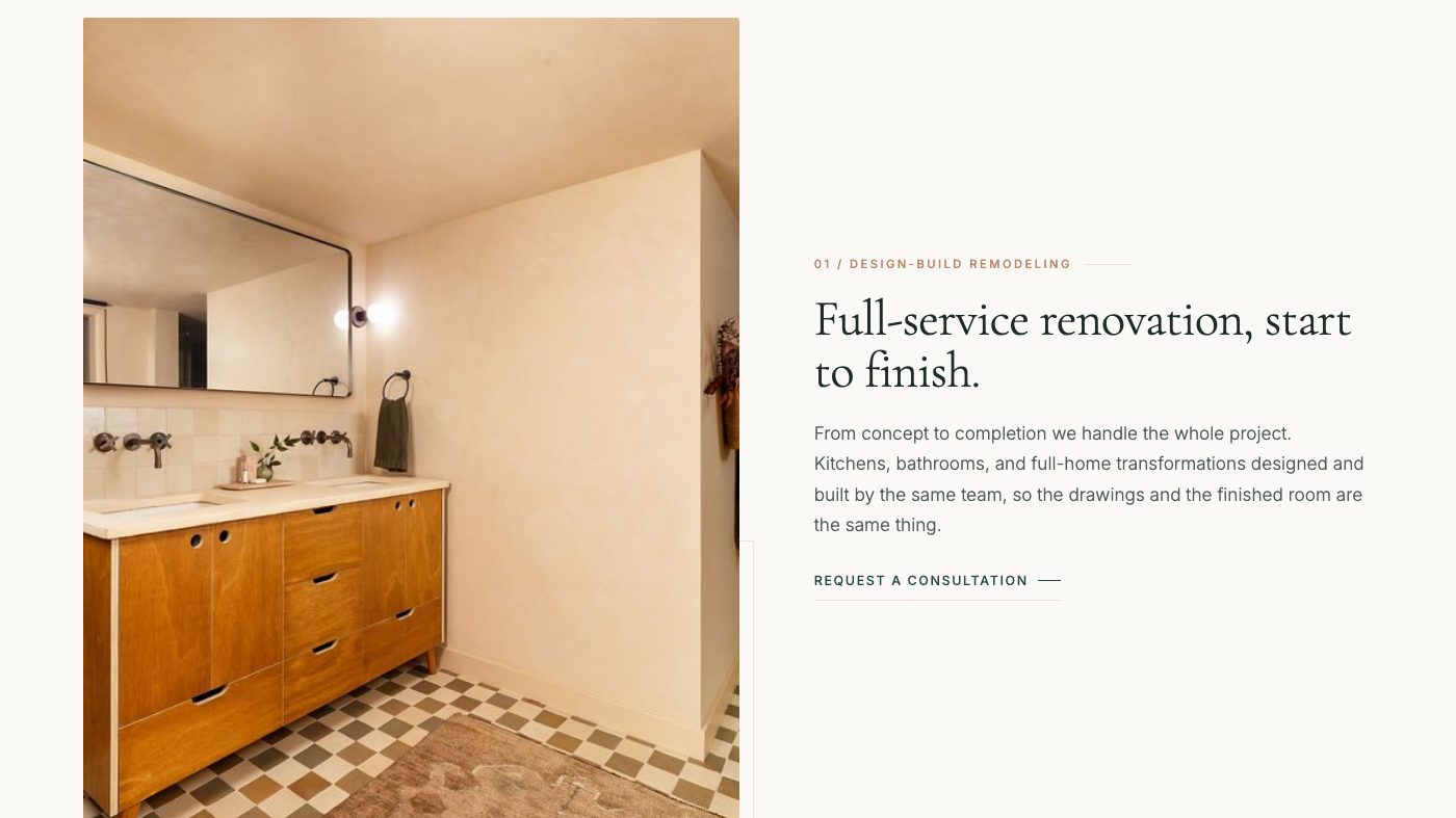 The services section of the new homepage
